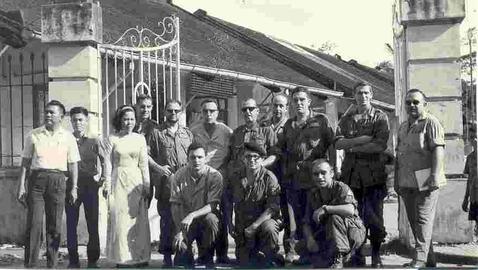 Spanish soldiers at the entrance of the mission in Gò-Công