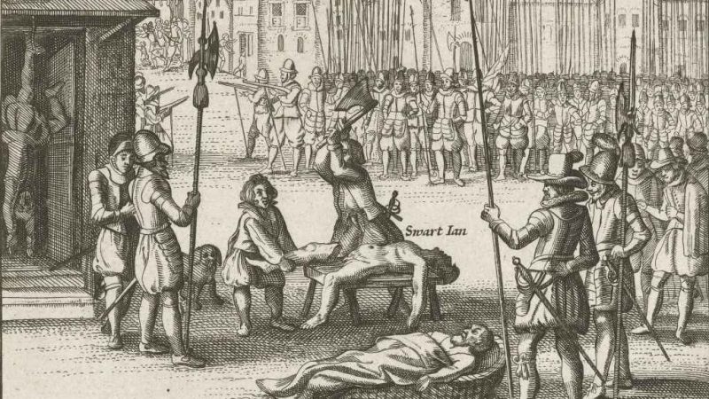 Engravings printed in 16th century Protestant Europe in which the fable of torture and mutilation in the public square by the Spaniards against the American Indians is presented. Although this engraving shows a false fact, it was brought to life in 1797 in France during the French Revolution.