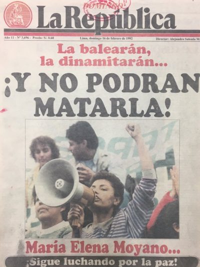 Front page of La República the day after María's murder