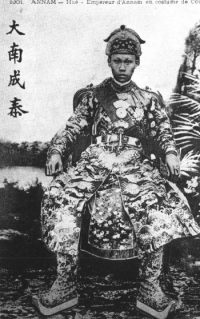 The emperor of the Kingdom of Annam Tự Đức posing on his throne.
