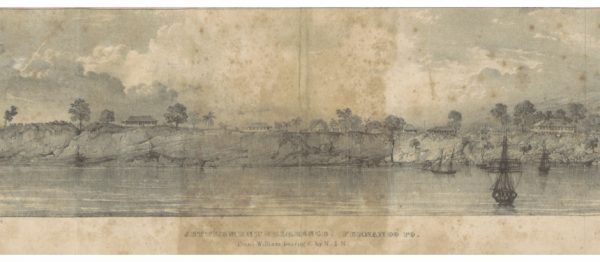 Illustration of the port of Clarence in 1840.