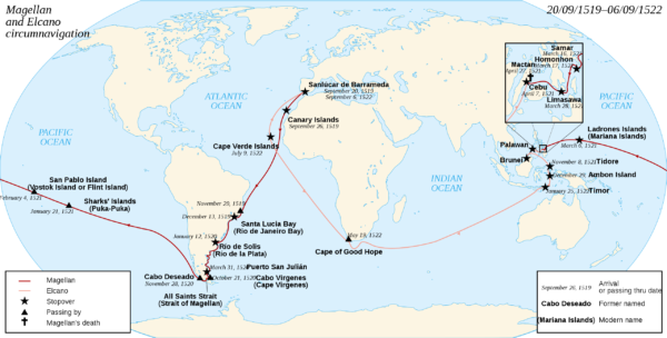 Elcano's route around the globe.