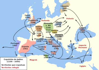 Map of the expulsions of Jews from European territories between 1100 and 1600.